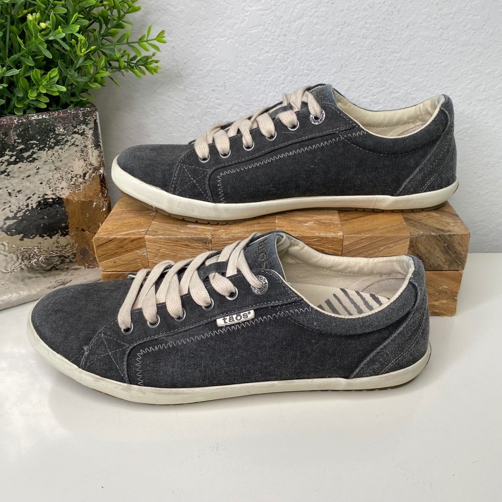TAOS Star Canvas Lace Up Low‎ Top Sneakers Shoes Charcoal Gray Size 10.5 Wide - Picture 3 of 10
